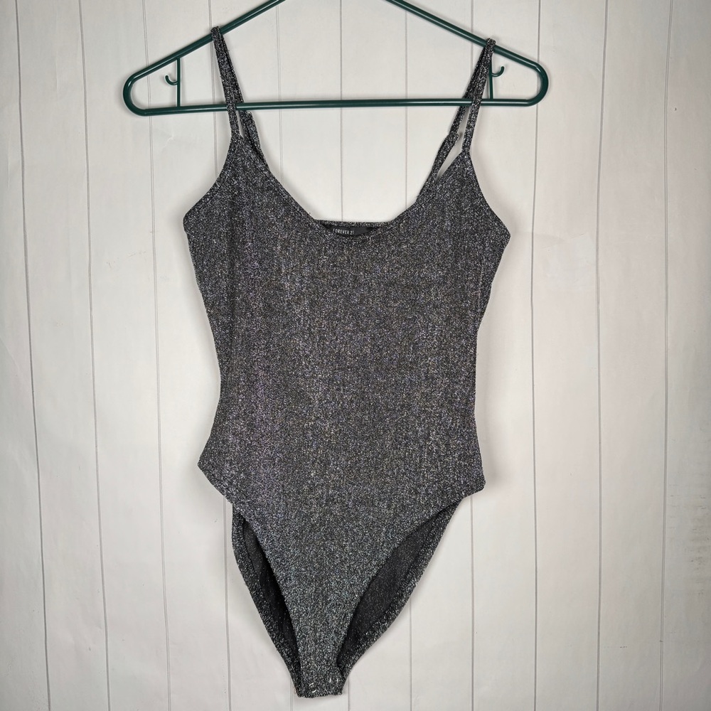 Forever 21 Metallic‎ Gray Tank Bodysuit Festival Party Going Out Top size Medium